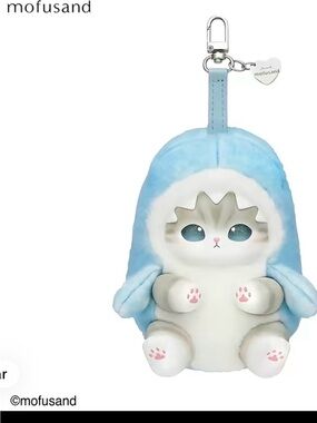 mofusand Blue whale 🐳 shark Plush Cat Keychain Charm